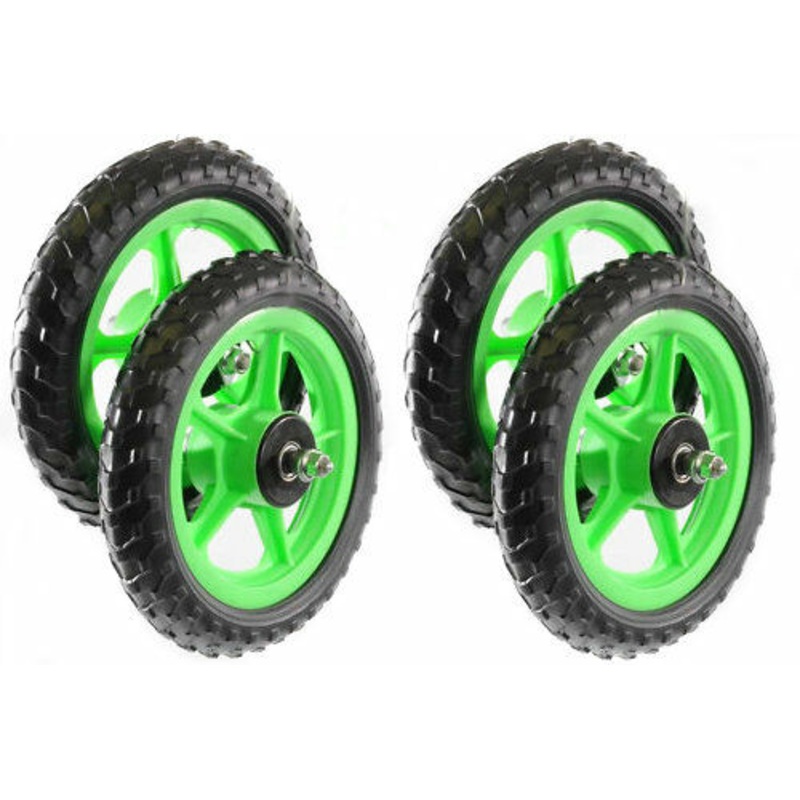 SET OF 4 SOAP BOX WHEELS 10(250mm) FULL BEARING MAG WHEELS SPECIAL PROJECT GREEN