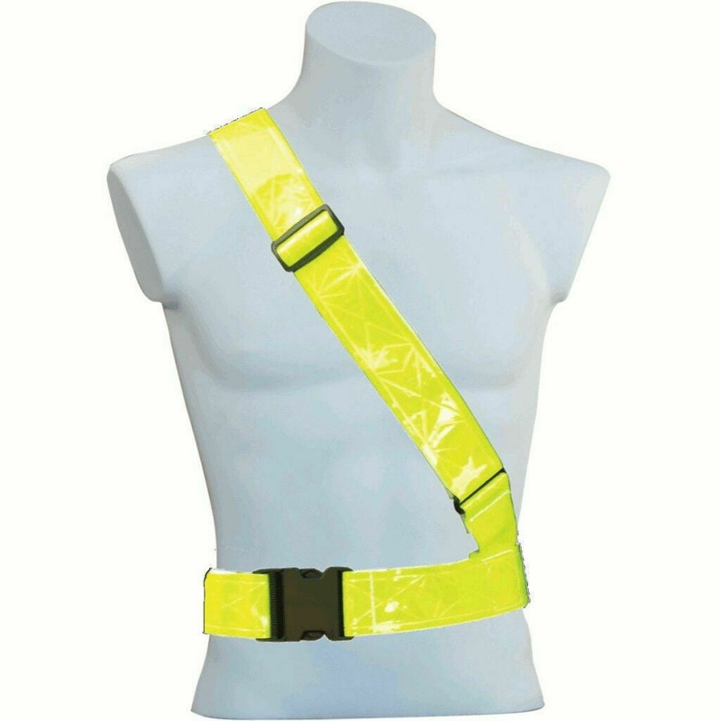 YELLOW REFLECTIVE HI-VIZ SAM BROWNE SASH BELT FOR CYCLING RUNNING – BY HALFORDS