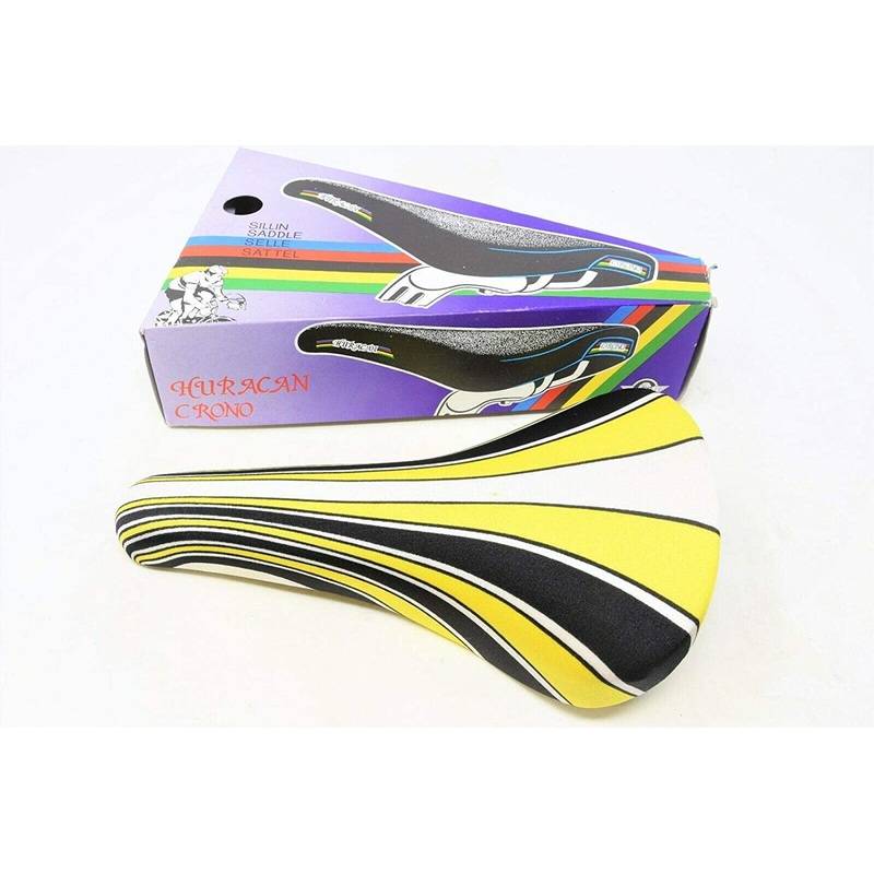 1980s Huracan Crono Race Bicycle Saddle Yellow Black Stripe Gitane $120 USA NOS