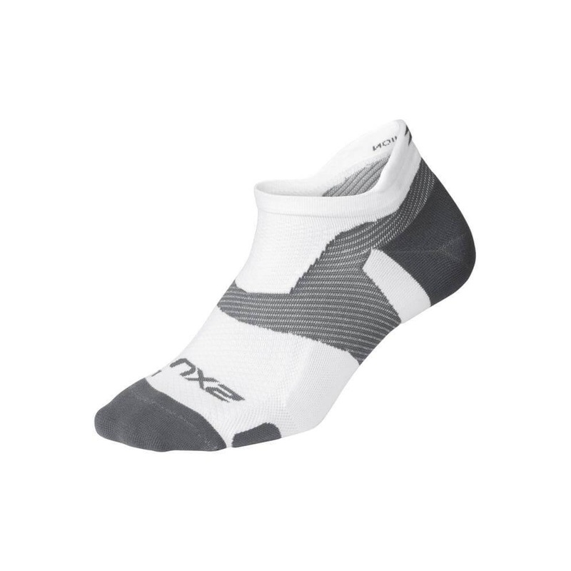 2XU UA5042E Vectr Light Cushion Compression No-Show Unisex Compression Socks (White/Grey)